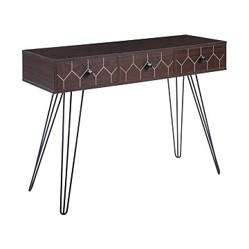 Console Table Sideboard 3 Drawer Shelf Dark Wood Top Black Metal Frame Industrial Style Particle Board Top Living Room Beliani