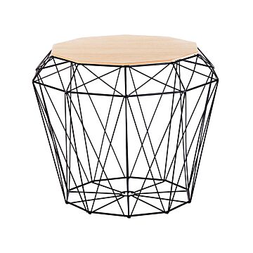Side Table Light Wood And Black Metal Base Removable Top Geometric Glam Beliani