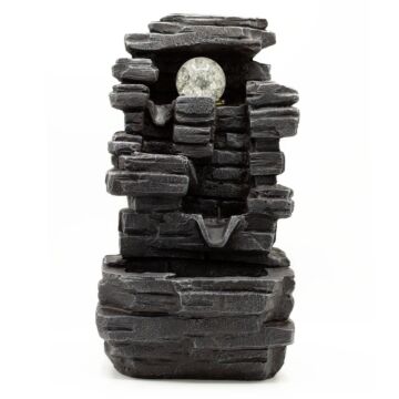 Tabletop Water Feature - 35cm - Slab Rocks Formation & Crystal Ball
