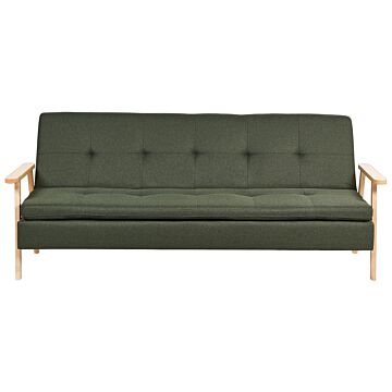 Sofa Bed Green Fabric Upholstered 3 Seater Click Clack Bed Wooden Frame And Armrests Beliani