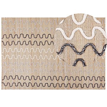 Area Rug Carpet Beige Jute Geometric Pattern 160 X 230 Cm Cm Rustic Boho Beliani