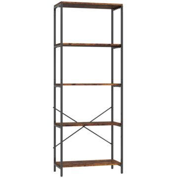 Homcom 5-tier Bookshelf, Industrial Bookcase With Metal Frame - Rustic Brown And Black