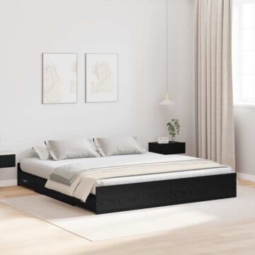 Vidaxl Storage Bed Frame With Drawer With Headboard With Storage Black Oak 200 X 200 Cm