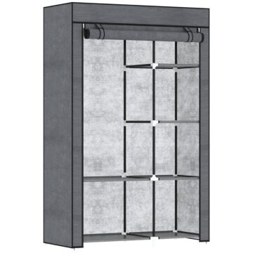 Homcom Rail And Six Shelf Fabric Wardrobe - Dark Grey