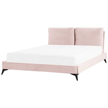 Eu King Size Bed Pink Velvet Upholstery 5ft3 Slatted Base With Thick Padded Headboard With Cushions Beliani