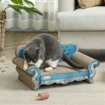 Pawhut 2 In 1 Cat Scratcher With Catnip For Indoor Cats, 30.5 X 55 X 31.5cm, Light Blue