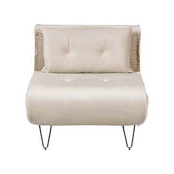 Small Sofa Bed Beige Velvet 1 Seater Fold-out Sleeper Armless With Cushion Metal Gold Legs Glamour Beliani