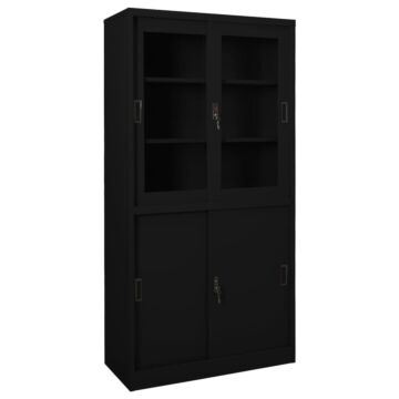 Vidaxl Office Cabinet With Sliding Door Black 90x40x180 Cm Steel