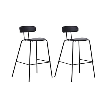 Set Of 2 Bar Chairs Black Plastic Seat Counter Height Bar Stools Metal Legs Beliani