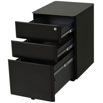 Vinsetto Fully Assembled 3 Drawer Steel Metal Filing Cabinet Lockable Rolling Vertical File Cabinet Black