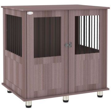 Pawhut Dog Crate Table For Medium And Large Dogs With Magnetic Door For Indoor Use, 85 X 55 X 75 Cm, Purple