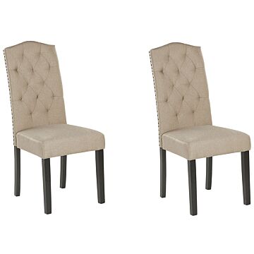 Set Of 2 Dining Chairs Beige Velvet Fabric Modern Retro Design Black Wooden Legs Beliani