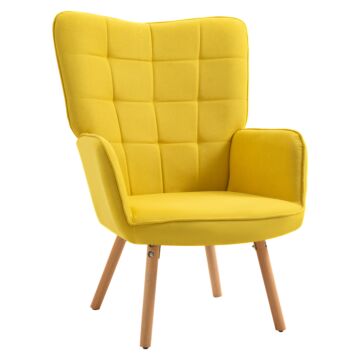 Homcom Modern Accent Chair Velvet-touch Tufted Wingback Armchair Upholstered Leisure Lounge Sofa Club Chair With Wood Legs, Yellow