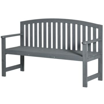 Outsunny 2 Seater Wooden Garden Bench With Armrest, Outdoor Furniture Chair For Park, Balcony, Grey