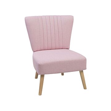Armchair Pink Armless Accent Chair Armless Vertical Tufting Wooden Legs Beliani