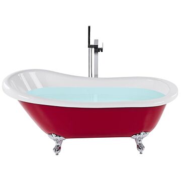 Bath Red Sanitary Acrylic 153 X 77 Cm Freestanding Clawfoot Tub Traditional Retro Design Beliani