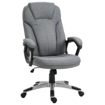 Vinsetto Swivel Chair Linen Fabric Home Office Chair, Height Adjustable Computer Chair With Padded Armrests And Tilt Function, Grey