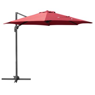 Outsunny Cantilever Roma Parasol Garden Sun Umbrella 360° Rotation W/ Cross Base-wine Red