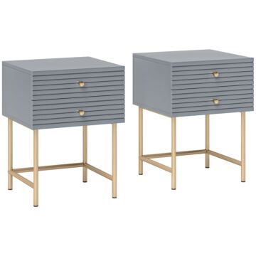 Homcom Set Of Two Elegant Bedside Tables - Grey/gold-tone