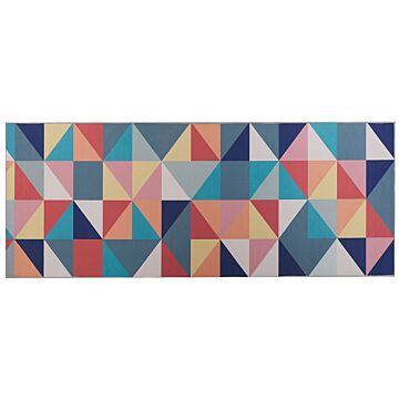 Runner Rug Multicolour Polyester 80 X 200 Cm Geometric Triangle Pattern Anti-slip Bottom Modern Hallway Beliani