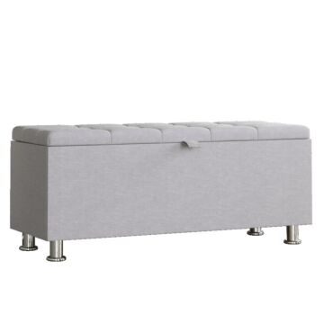 Vida Designs Valencia Storage Ottoman, Light Grey Linen