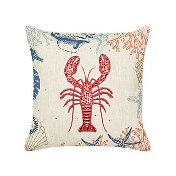 Scatter Cushion Beige Linen 45 X 45 Cm Marine Lobster Pattern Square Polyester Filling Home Accessories Beliani