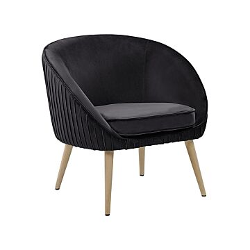 Armchair Black Velvet Recessed Arms Wooden Legs