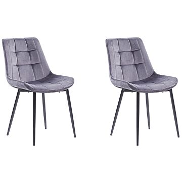 Set Of 2 Dining Chairs Grey Velvet Black Steel Legs Modern Upholstered Chairs Beliani