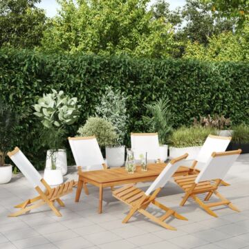 Vidaxl Folding Garden Chairs 6 Pcs Cream White Fabric And Solid Wood