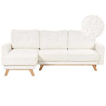 Right Corner Sofa White Boucle Upholstered With Sleeper Function Pull Out Cushioned Back Wooden Legs Beliani