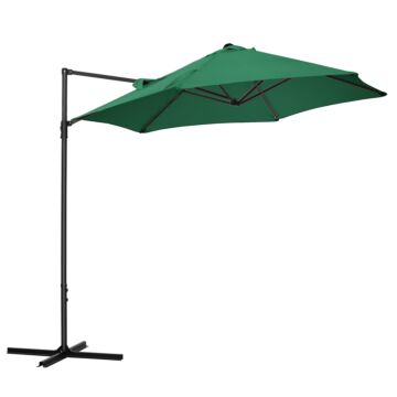 Outsunny 2.5m Garden Square Outdoor Umbrella With 360° Rotation, Offset Roma Patio Umbrella Hanging Sun Shade Canopy Shelter With Cross Base, Green