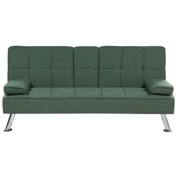 Sofa Bed Green 3 Seater Drop Down Table Click Clack Beliani