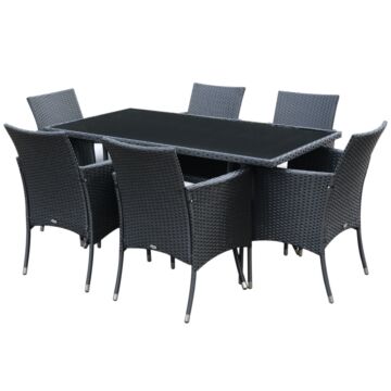 Outsunny 6-seater Rattan Dining Set Garden Furniture Patio Rectangular Table Cube Chairs Outdoor Fire Retardant Sponge Black
