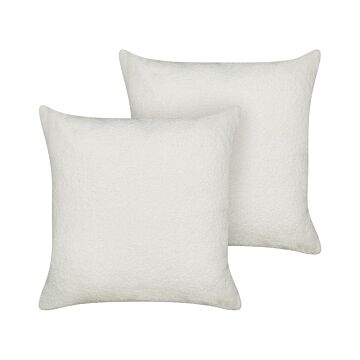 Set Of 2 Decorative Cushions White Boucle 60 X 60 Cm Woven Removable With Zipper Boho Decor Accessories Beliani