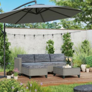 Outsunny 5-piece Rattan Patio Furniture Set With Corner Sofa, Footstools, Coffee Table, For Poolside, Dark Grey