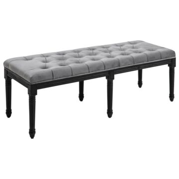 Homcom Fabric Bed End Bench Velvet Upholstered Tufted Accent Lounge Sofa Window Seat For Living Room, Bedroom, Hallway, Grey