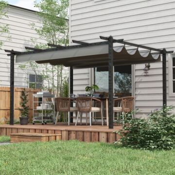 Outsunny 4 X 3(m) Aluminium Pergola With Retractable Roof, Garden Gazebo Canopy Shelter For Outdoor, Patio, Grey