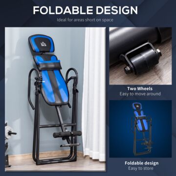Homcom Foldable Gravity Inversion Table, Back Therapy Fitness Bench, With Soft Ankle Cushions