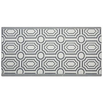 Outdoor Rug Mat Grey Synthetic 90 X 180 Cm Reversible Geometric Pattern Eco Friendly Modern Beliani