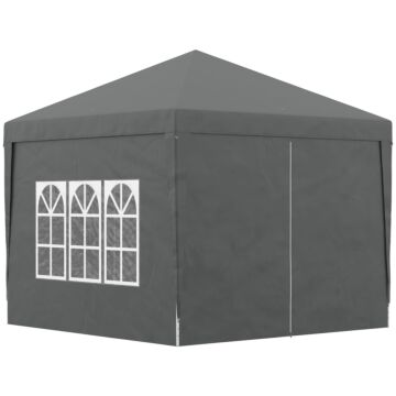 Outsunny 3 X 3 Meters Pop Up Water Resistant Gazebo Wedding Camping Party Tent Canopy Marquee With Carry Bag And 2 Windows, Grey