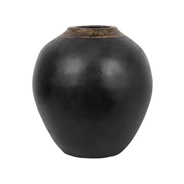 Decorative Vase Black Terracotta 31 Cm Table Vase With Gold Neck Beliani