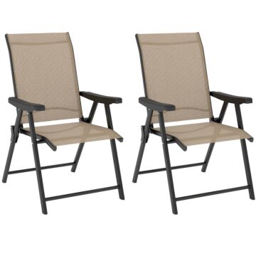 Outsunny Set Of Two Folding Outdoor Chairs - Brown/black