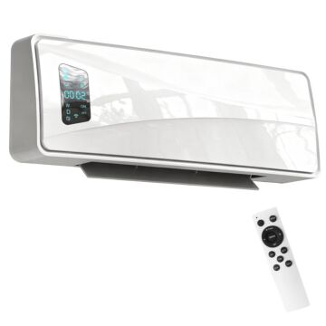 Homcom 2000w Ceramic Electric Heater With Fan, Adjustable Thermostat, Wall Mounted - White
