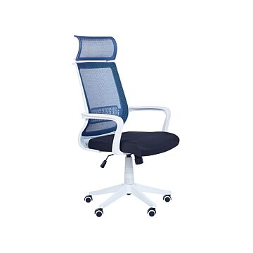 Office Desk Chair Blue Mesh Back Swivel Gas Lift Adjustable Height With Castors Ergonomic Modern Beliani