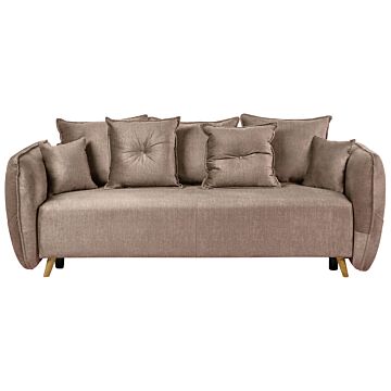 Sofa Bed Brown Polyester Velvet Fabric 234 X 104 X 77 Cm Convertible Sleeper Storage Additional Cushions Removable Covers Modern Living Room Bedroom Beliani