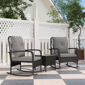 Outsunny Three-piece Rocking Chair Rattan Bistro Set - Black