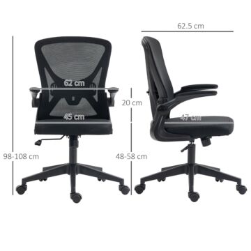 Vinsetto Mesh Office Chair With Flip-up Armrests, Ergonomic Computer Desk Chair With Lumbar Support And Swivel Wheels, Black