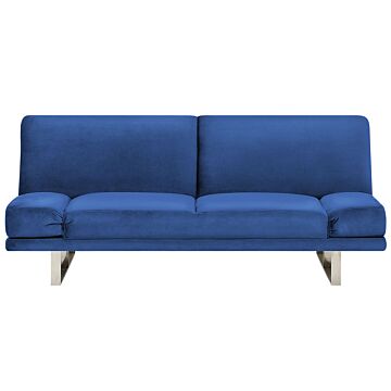 Sofa Bed Navy Blue Velvet Upholstery 3 Seater Click Clack Mechanism Adjustable Armrests Beliani