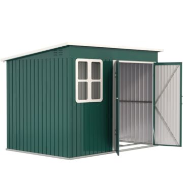 Outsunny 8.5 X 6ft Storage Shed Galvanised Steel Garden Shed, Metal Shed With Foundation Kit, Window, Lockable Wide Doors And Air Vents For Outdoor Patio, Green