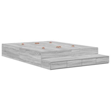 Vidaxl Storage Bed Frame Grey Engineered Wood 135.5 X 190 X 31.5 Cm